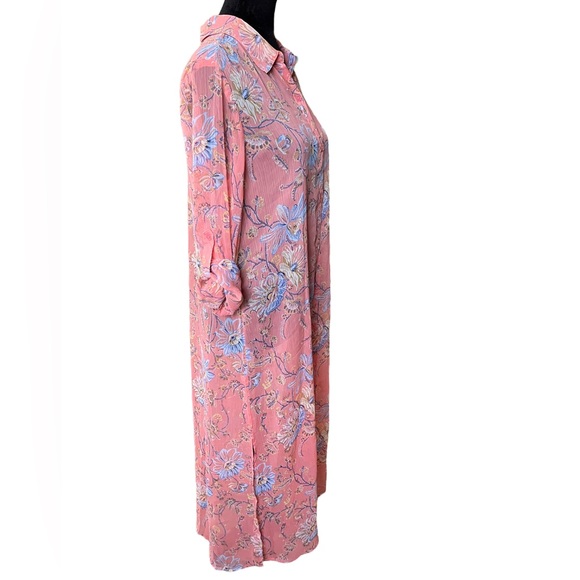 C Wonder Pink Eclectic Cottagecore Artsy Long Sleeve Button Up Duster Tunic Top - Picture 2 of 6